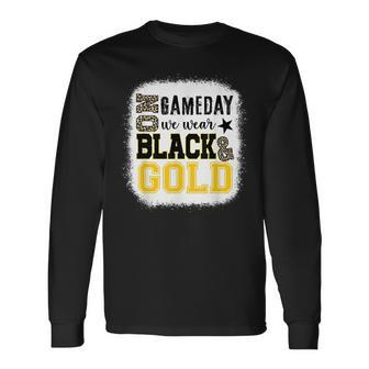 On Gameday Football We Wear Gold And Black Leopard Print Long Sleeve T-Shirt | Mazezy