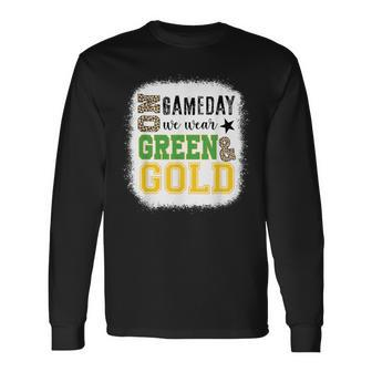 On Gameday Football We Wear Green And Gold Leopard Print Long Sleeve T-Shirt | Mazezy