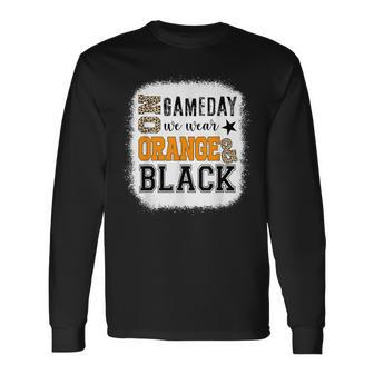 On Gameday Football We Wear Orange And Black Leopard Print Long Sleeve T-Shirt | Mazezy