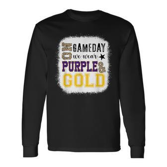 On Gameday Football We Wear Purple And Gold Leopard Print Long Sleeve T-Shirt | Mazezy