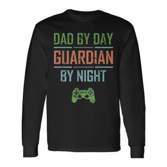 Gamer Husband Dad By Day Guardian By Night Video Gaming Long Sleeve T-Shirt | Mazezy