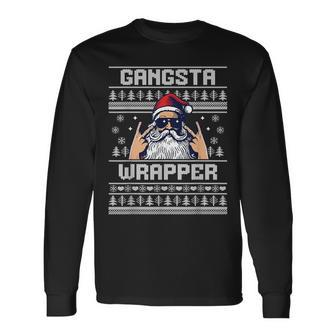 Gangsta Wrapper Santa Claus Ugly Christmas Sweater Long Sleeve T-Shirt | Mazezy