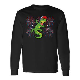 Gecko 4Th Of July American Flag Fireworks Costume Animal Long Sleeve T-Shirt - Monsterry