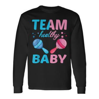 Gender Reveal Of Team Healthy Baby Party Supplies Long Sleeve T-Shirt - Monsterry