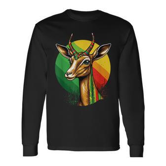Gerenuk Forest Zookeeper Safari Animal African Flag Long Sleeve T-Shirt | Mazezy