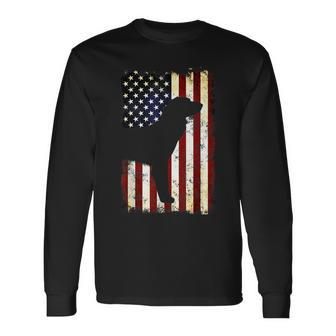 German Longhaired Pointer Silhouette American Flag Long Sleeve T-Shirt | Mazezy