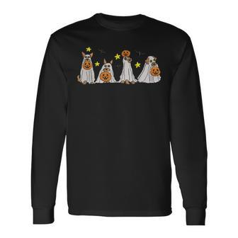 Ghost Dog Embroidered Halloween Pumpkins Dog Lovers Dog Mom Long Sleeve T-Shirt - Thegiftio UK