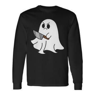 Ghost Holding Knife Halloween Costume Ghoul Spirit Long Sleeve T-Shirt T-Shirt | Mazezy