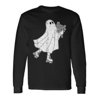 Ghost Roller Skate Halloween Costume Ghoul Skating Skater Long Sleeve T-Shirt - Monsterry AU