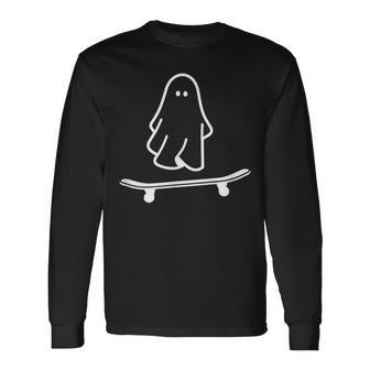 Ghost Skateboard Lazy Halloween Costume Skateboarding Long Sleeve T-Shirt | Mazezy