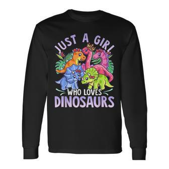 Girl Dinosaurs Pink Girl Loves Dinosaurs Long Sleeve T-Shirt - Seseable