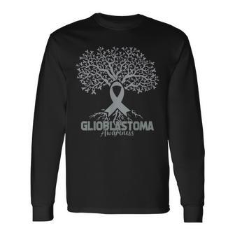 Glioblastoma Awareness Month Brain Cancer Tree Ribbon Long Sleeve T-Shirt - Seseable