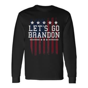 Lets Go Brandon Conservative Anti Liberal Us Flag Long Sleeve T-Shirt | Mazezy