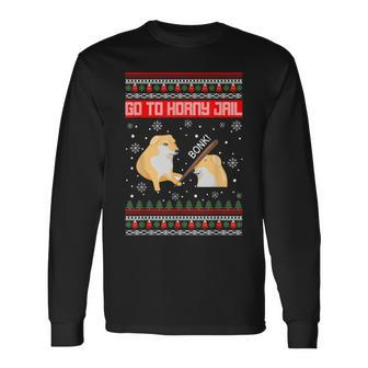Go To Horny Jail Ugly Christmas Sweater Bonk Meme Long Sleeve T-Shirt - Monsterry UK