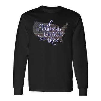 God Shed His Grace On Thee Distressed Usa Map And Flag Long Sleeve T-Shirt T-Shirt | Mazezy