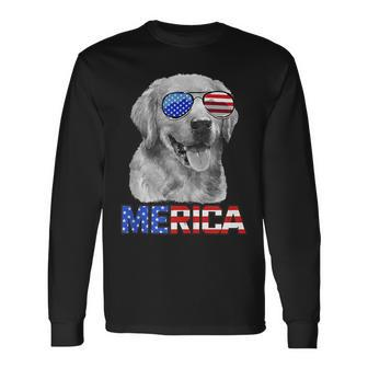 Golden Retriever Dog Merica 4Th July Patriotic American Patriotic Long Sleeve T-Shirt T-Shirt | Mazezy
