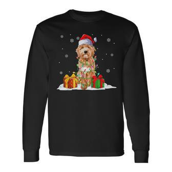 Goldendoodle Santa Christmas Tree Lights Xmas Pajama Dogs Long Sleeve T-Shirt - Monsterry AU