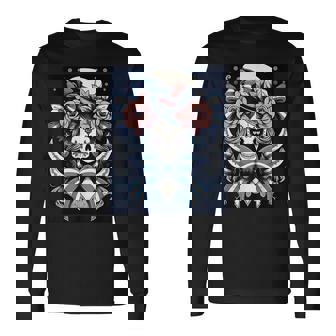 Gothic Rebellion Skull With Punk Rock Roses Graphic Long Sleeve T-Shirt T-Shirt | Mazezy