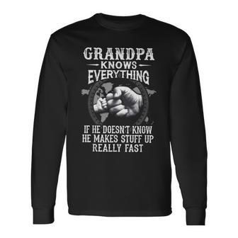 Grandpa Knows Everything Classic Fist Bump Fathers Day Long Sleeve T-Shirt T-Shirt | Mazezy