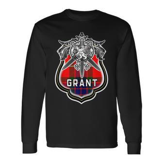 Grant Scottish Clan Tartan Lion Sword Name For Lion Lovers Long Sleeve T-Shirt | Mazezy