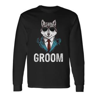 Grooms Wolf Bachelor Wedding Groomsmen Team Party Long Sleeve T-Shirt | Mazezy
