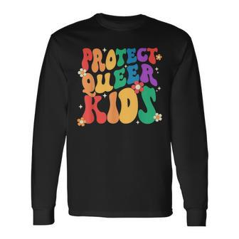 Groovy Heart Shape Protect Queer Lgbt Pride Month Ally Long Sleeve T-Shirt T-Shirt | Mazezy