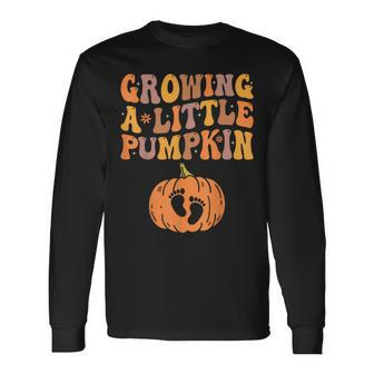 Growing A Little Pumpkin Pregnancy Announcement Halloween Long Sleeve T-Shirt - Monsterry AU