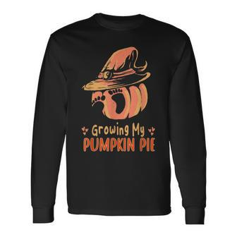 Growing My Pumpkin Pie Thanksgiving Pregnancy Announcement Thanksgiving Pregnancy Announcement Long Sleeve T-Shirt | Mazezy