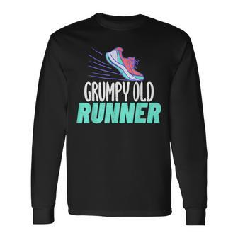 Grumpy Old Runner Grandpa Marathon Runner Long Sleeve T-Shirt T-Shirt | Mazezy