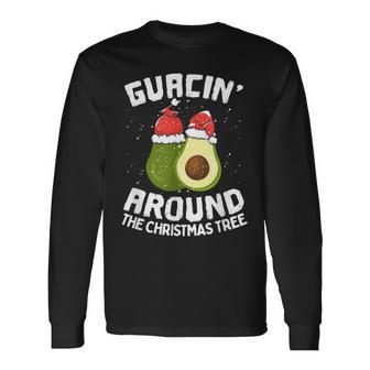 Guacin´ Around The Christmas Tree Avocado Fruit Guac Xmas Long Sleeve T-Shirt - Monsterry