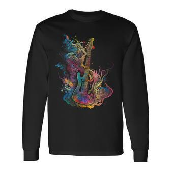 Guitar Player Psychedelic Guitar Watercolor Dream Long Sleeve T-Shirt - Monsterry