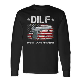 Gun American Flag Dilf Damn I Love Firearms Long Sleeve T-Shirt T-Shirt | Mazezy