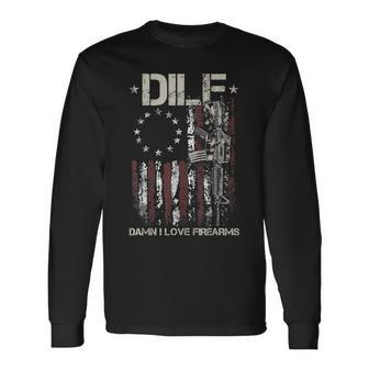 Gun American Flag Dilf Damn I Love Firearms Long Sleeve T-Shirt - Seseable