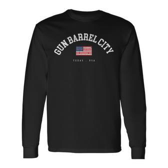 Gun Barrel City Tx Retro American Flag Usa City Name Long Sleeve T-Shirt | Mazezy