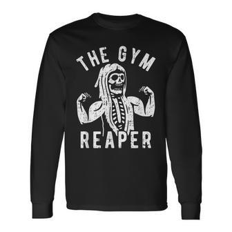 Gym Reaper Halloween Costume Skeleton Fitness Workout Long Sleeve - Seseable