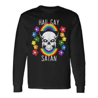 Hail Gay Satan Lgbt Goth Gay Pride Devil Skull Long Sleeve T-Shirt T-Shirt | Mazezy