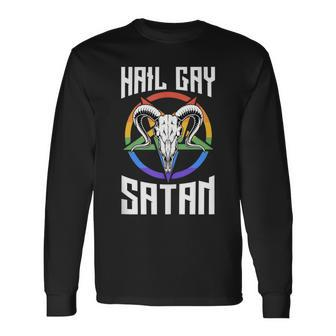 Hail Gay Satan Lgbtq Pride Satanist Pentagram Long Sleeve T-Shirt | Mazezy