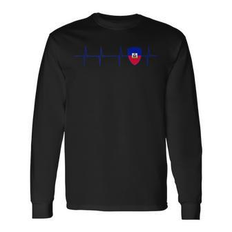 Haiti Heart Haitian Heartbeat Ekg Pulse Haiti Pride Long Sleeve T-Shirt | Mazezy