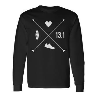 Half Marathon Heart Watch Arrow Running Runner 131 Meme Long Sleeve T-Shirt - Thegiftio UK