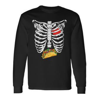 Halloween Dad Skeleton Taco Belly Pregnancy Couple Long Sleeve T-Shirt - Thegiftio UK