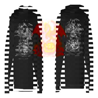 Halloween Dragon Guardian Of The Pumpkin Autumn Silhouette Long Sleeve T-Shirt - Monsterry