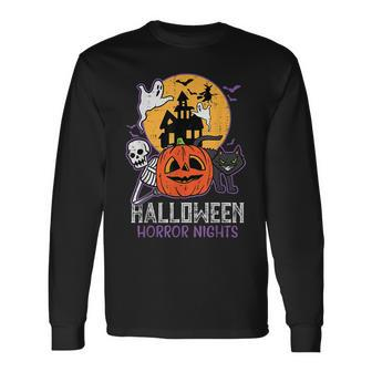 Halloween Horror Nights Retro Movie Poster Spooky Skeleton Halloween Horror Nights Long Sleeve T-Shirt | Mazezy