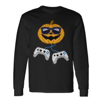Halloween Jack O Lantern Pixelated Gaming Gamer Boys Long Sleeve - Monsterry DE