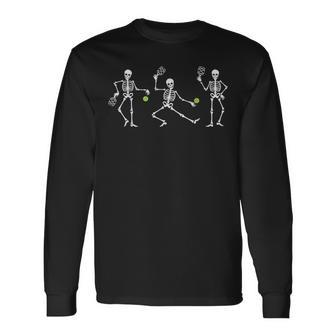 Halloween Pickleball Costume Skeletons Playing Pickleball Long Sleeve T-Shirt - Thegiftio UK