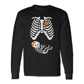 Halloween Skeleton Maternity Couples Pregnancy Announcement Long Sleeve T-Shirt - Monsterry CA
