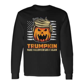 Halloween Trumpkin Vintage Us Flag Trump Adult Halloween Long Sleeve T-Shirt T-Shirt | Mazezy