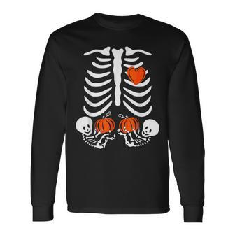 Halloween Twin Pregnant Skeleton Twins Baby Xray Rib Cage Long Sleeve T-Shirt | Mazezy