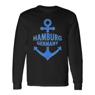 Hamburg Germany Port City Blue Anchor Long Sleeve T-Shirt T-Shirt | Mazezy DE