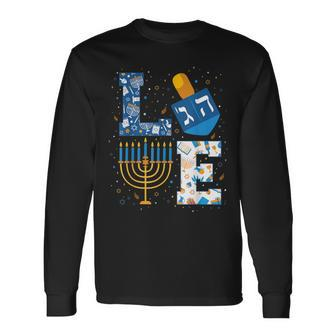 Hanukkah Love With Menorah For Jewish Christmas Holiday Long Sleeve T-Shirt - Seseable