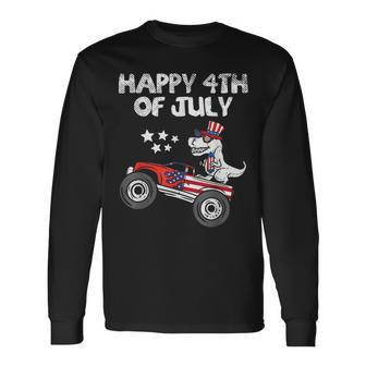 Happy 4Th Of July Dinosaur Monster Truck Toddler Boys Long Sleeve T-Shirt | Mazezy